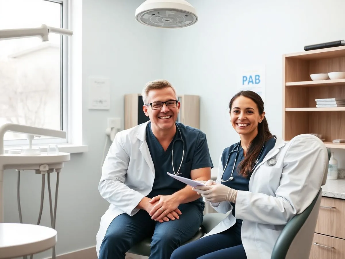 General dentist and hygienist in a small modern dental practice
