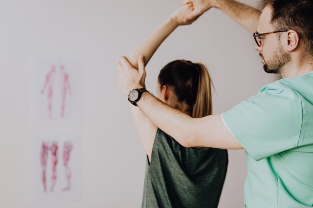 Physical therapist meeting with a referring physician