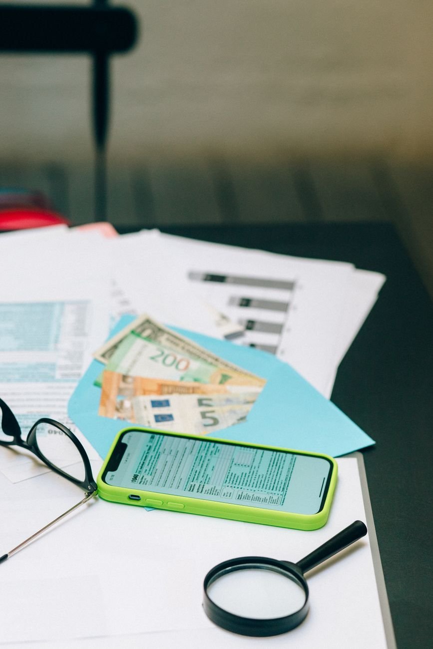 Medical billing and claims paperwork on an office desk